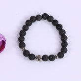 Lava Stone Stretch Bracelet in Sterling Silver Bali Bead